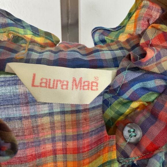 Vintage 70s 80s Ruffle Plaid Rainbow Blouse Western Praire Cottagecore Size 1X - Picture 9 of 10